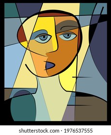 Colorful abstract background, cubism art style,grimace of surprise