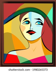 Colorful Abstract Background, Cubism Art Style,woman Portrait