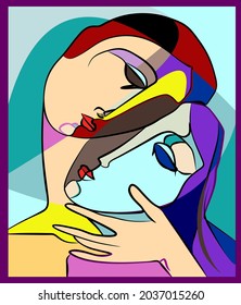 Colorful abstract background, cubism art style, double portrait