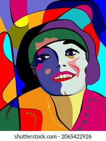 Colorful abstract background, cubism art style, girl portrait  with Hairband