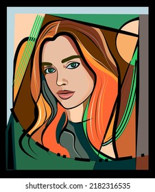 Colorful abstract background, cubism art style,woman portrait