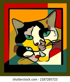 Colorful abstract background, cubism art style,2 cats