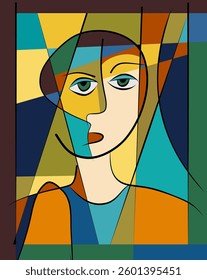 Colorful abstract background, cubism art style, half-length figure