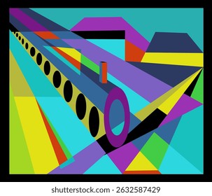Colorful abstract background, cubism art style,locomotive