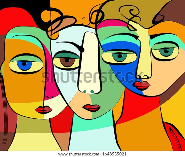 Colorful abstract background, cubism art style,\
triple portrait
