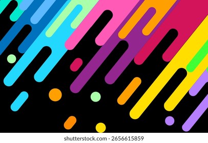 Fondo abstracto colorido con líneas diagonales y Formas redondeadas sobre un fondo negro. Diseño vibrante y moderno perfecto para temas tecnológicos, digitales o creativos.

