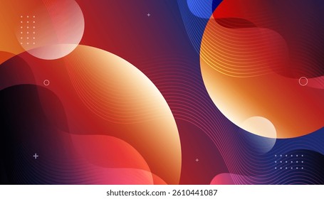 Colorful abstract background with dynamic waves and circles. Vector illustration. Vibrant Abstract Background with Geometric Shapes