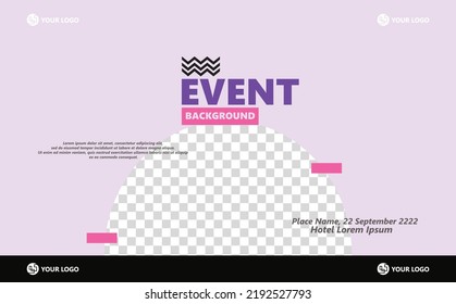 Colorful abstract background for event with half circle image space and black stripe bottom section. Suitable for meeting, conference, and exhibition.