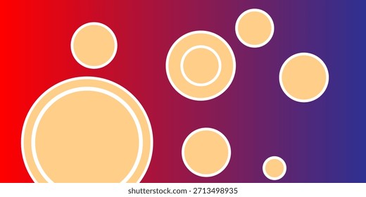 A colorful abstract background featuring several floating beige and yellow circular orbs on a red to blue gradient.