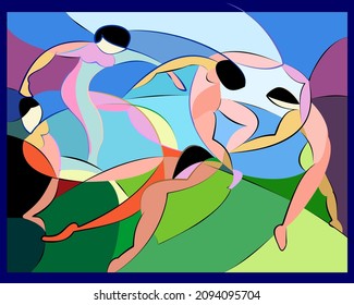 Colorful abstract background, female dance around Round