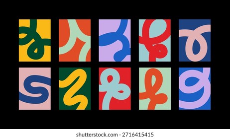 Farbiger abstrakter Hintergrund mit fließenden Linien und weichen Kurven. Verspieltes modernes Design für Poster, Branding und digitale Layouts