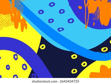 Colorful abstract background with graffiti strokes, orange curves, and soft spray textures on blue. A perfect blend of street art and modern visual energy.