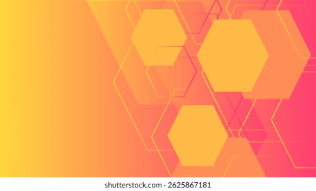 Colorful abstract background with hexagon shapes in vibrant orange and pink gradient. Great for tech, digital, or modern design themes, presentations, and web graphics.