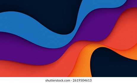 Colorful abstract background with layered paper cut style and fine line textures