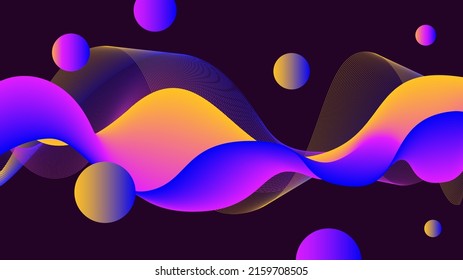 colorful abstract background with lines, waves and spheres