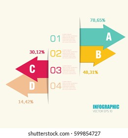 Colorful abstract background with numbered descriptions and percentage data flat vector illustration