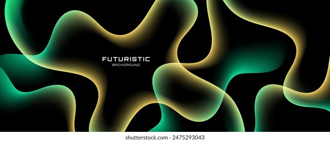 Colorful abstract background on dark space with neon waves decoration. Modern banner with glowing dynamic colors. Graphic design element liquid style concept for web, flyer, card, or brochure cover