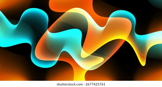 Fondo abstracto colorido en el espacio oscuro con la decoración de las ondas de neón. Anuncio moderno con colores dinámicos brillantes. Concepto de estilo líquido de elemento de Diseño gráfico para Web, volante o cubierta de folleto