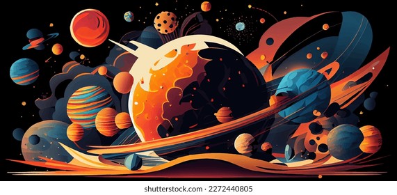 Colorful abstract background as outer space concept - galaxy, planet, meteorites, mysterious universe. Vector image