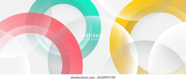 Colorful abstract background overlap layer on bright space with circles lines effect decoration. Modern graphic design element cutout style concept for web banner, flyer, card, or brochure cover
