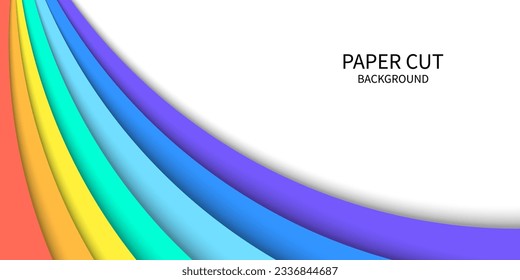 Colorful abstract background in paper cut style. Rainbow layered template for design, advertising