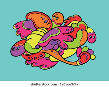 colorful abstract background pattern of bird and fish for print material, landing page, and web design