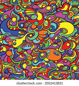 colorful abstract background pattern of flowers, plants, fruit and seeds for print, landing page and web design