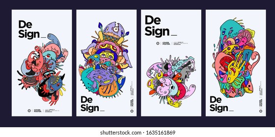 Colorful Abstract Background Pattern Set with Dummy Text for Web Design, Landing Page, Social Media Story, and Print Material.
