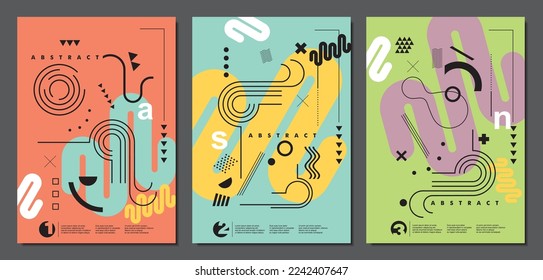 Colorful abstract background patterns with different geometric shapes. Modern artistic poster cover or brochure designs. Vector art.