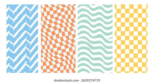 Colorful abstract background patterns featuring wavy checkerboard zigzag and striped designs for modern creative projects