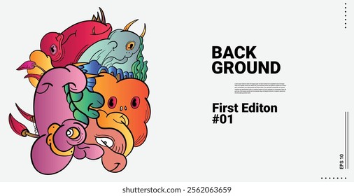 Colorful Abstract Background Patterns for Web Design, Landing Pages, Social Media Stories, and Print Materials Cute cartoon monster character. Flat design. Illustration.