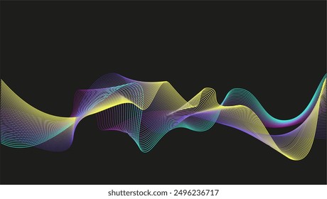 Colorful abstract background, Purple yellow turquoise banner, Rainbow Technology abstract Undulate lines isolated, ribbon on transparent, Wave Swirl  twisted curve lines with blend effect