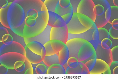 Colorful abstract background with rainbow soap bubbles with trendy gradient fills