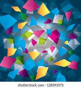 Colorful abstract background with rectangles (geometrical). Different figures (pink, yellow, purple, green, blue). Modern composition.