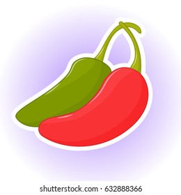 Colorful abstract background with red and green hot chili peppers or jalapeno. Poster, sticker or symbol in simple cartoon style for Cinco de Mayo. Vector illustration. Holiday Collection.