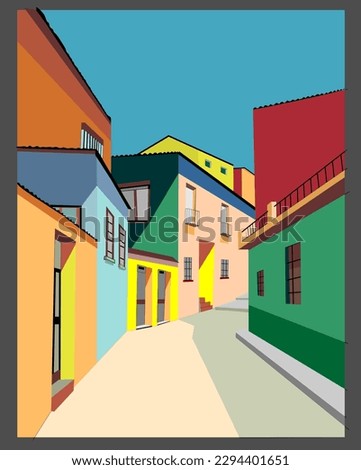 Colorful abstract background, road between buildings