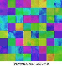 Colorful abstract background with saturated glitched screen. Modern seamless pattern with shuffled pixel mosaic. Endless texture with corrupted image. Element of design in psychedelic rave aesthetic.