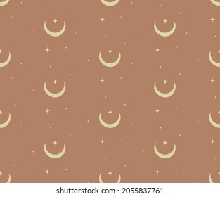 Colorful Abstract Background Seamless Pattern with Crescents And Stars. Mystic Design, Vector Illustration for wrapping tissue paper.