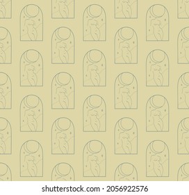 Colorful Abstract Background Seamless Pattern with Lady-Luna, Moon, Stars. Mystic Design, Vector Illustration for wrapping tissue paper.