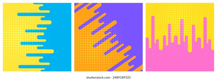 Colorful abstract background set. Overlap layer on bright space with geometric shape decoration. Modern graphic design element rounded lines style concept for web banner, flyer, card or brochure cover