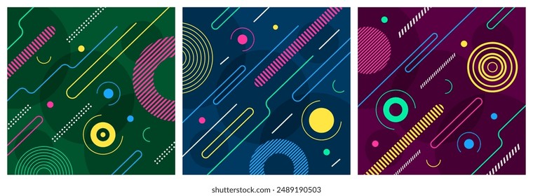 Colorful abstract background set. Overlap layer on bright space with geometric shape decoration. Modern graphic design element rounded lines style concept for web banner, flyer, card or brochure cover
