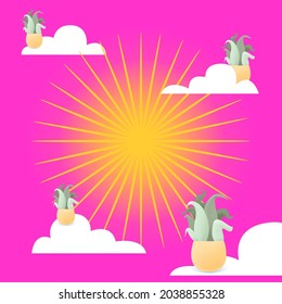 Fondo colorido y abstracto. Cielo, nubes y árboles de lujo. Papel pintado de arte. Ilustración de vectores de movimiento. Ilustración vectorial.