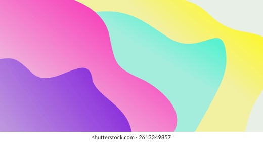 Colorful abstract background with smooth gradient waves in purple, pink, cyan, and yellow tones. Modern and vibrant design for creative projects, posters, or digital art.