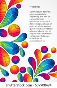 Colorful abstract background with striped drops splash, vector color design, graphic illustration. A4.