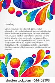Colorful abstract background with striped drops splash, vector color design, graphic illustration. A4.