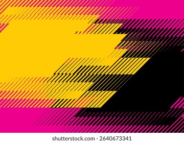 Colorful abstract background with striped spots. Black-yellow-purple. Broken lines. Modern design element. Sport style, Speed