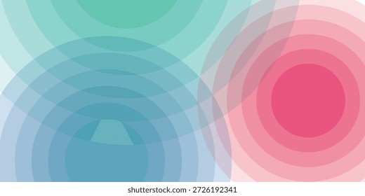 Colorful abstract background with transparent concentric ring patterns in pastel blue, green, and pink, creating a dynamic and modern design.