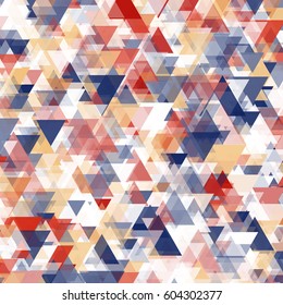 Colorful abstract background of triangles in red, blue, white, and orange shades