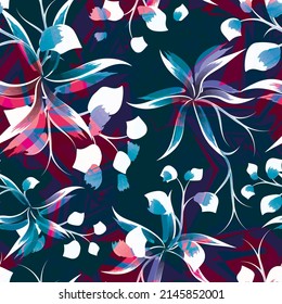 colorful abstract background tropical plants and flowers pattern. gerunge texture seamless background. Colorful stylish floral. Floral background. Exotic tropic. fashion print texture. Summer design