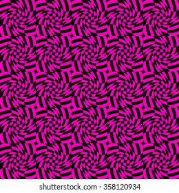 Colorful abstract background with twirl, rotation effect. Mosaic of distorted, deformed checkered pattern. Seamlessly repeatable.